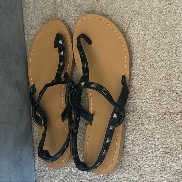 Black Studded Women's Sandals - Picture 1 of 4